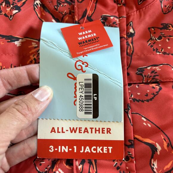 Cat and Jack 3 in 1 Jacket Boys 12 Months Orange Fleece Warm Winter Coat NEW - Picture 3 of 8